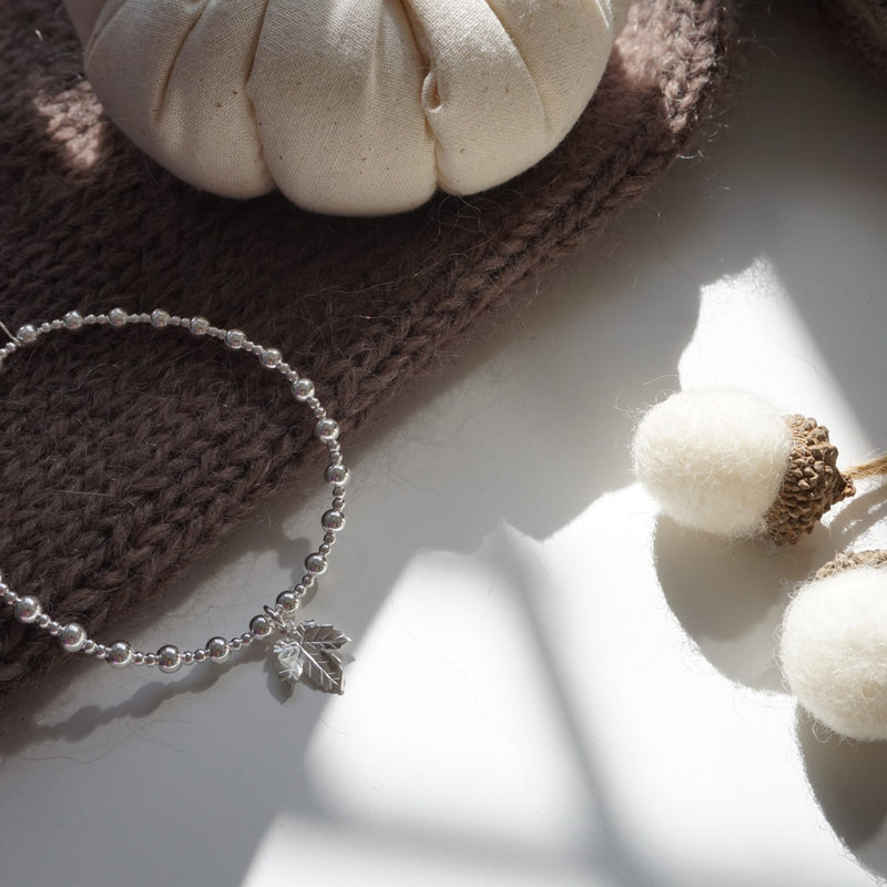 Sterling Silver Stretch Bracelet With Leaf Charm