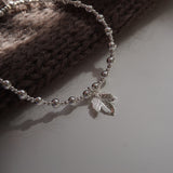 Sterling Silver Stretch Bracelet With Leaf Charm