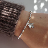 Sterling Silver Stretch Bracelet With Leaf Charm