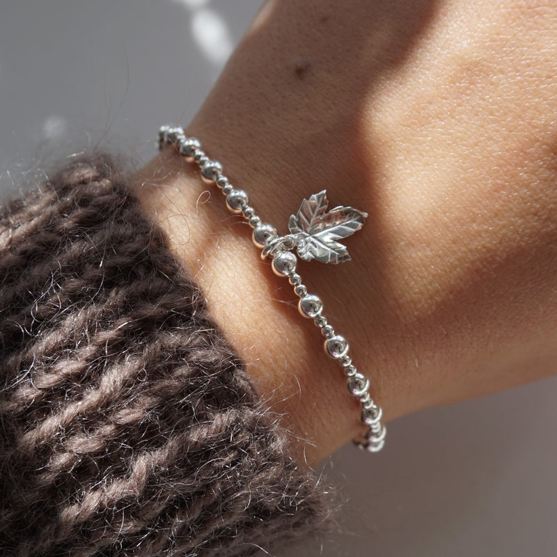 Sterling Silver Stretch Bracelet With Leaf Charm
