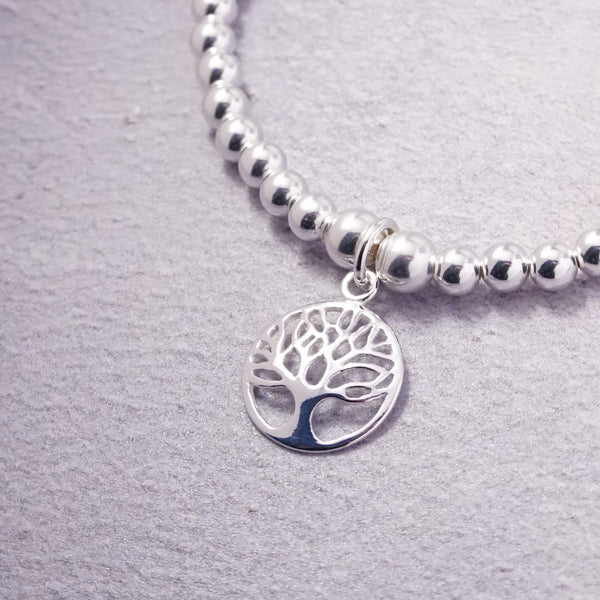 Sterling Silver Bracelet With Circle Tree of Life Charm