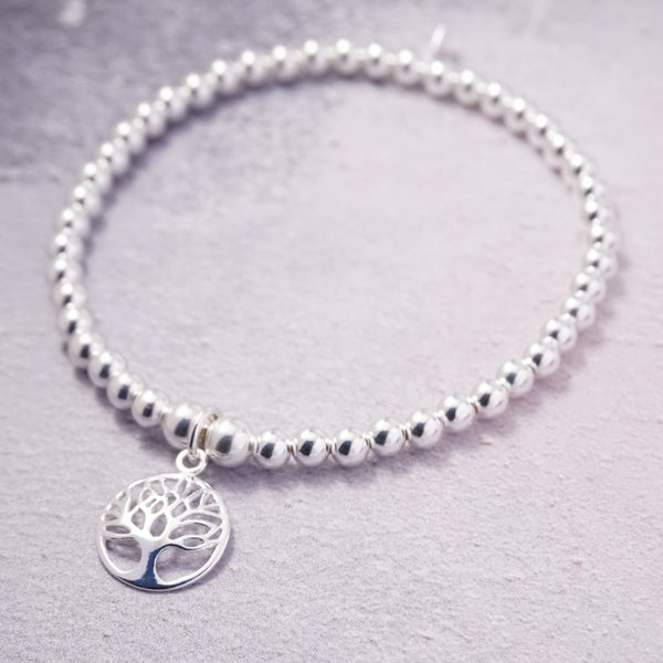 Sterling Silver Bracelet With Circle Tree of Life Charm