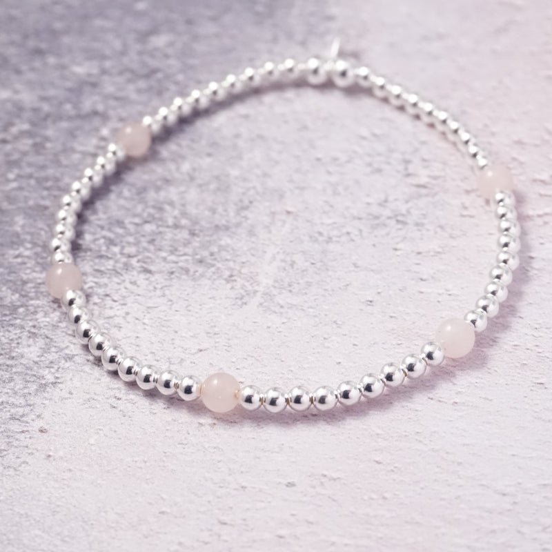Sterling Silver and Rose Quartz Stretch Bracelet