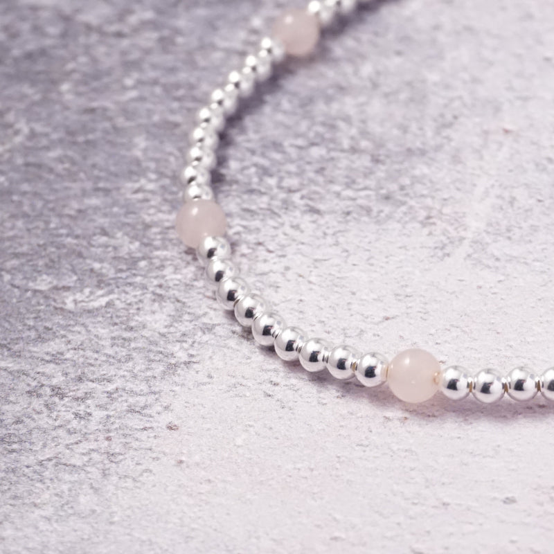 Sterling Silver and Rose Quartz Stretch Bracelet