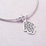 Sterling Silver Noodle Bracelet With Hamsa Hand
