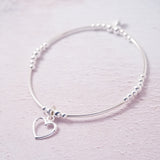 Sterling Silver Noodle Bracelet With Open Heart Charm