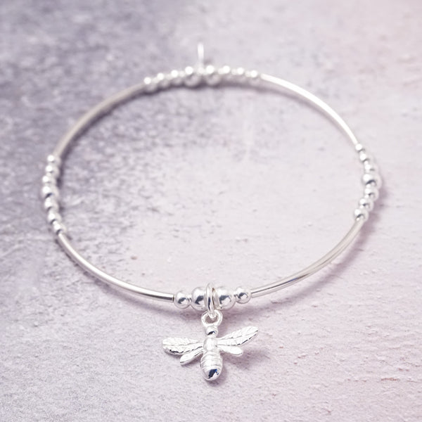 Sterling Silver Noodle Bracelet With Bumble Bee Charm