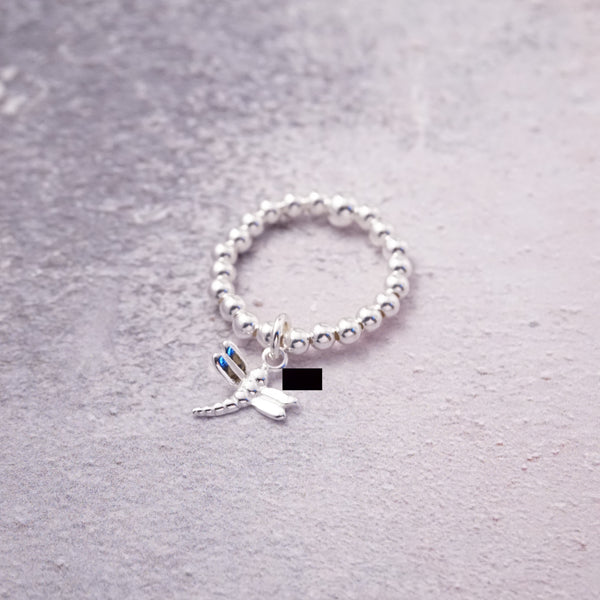 Sterling Silver Stretch Ring With Dragonfly Charm
