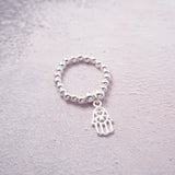 Sterling Silver Stretch Ring With Hamsa Hand Charm
