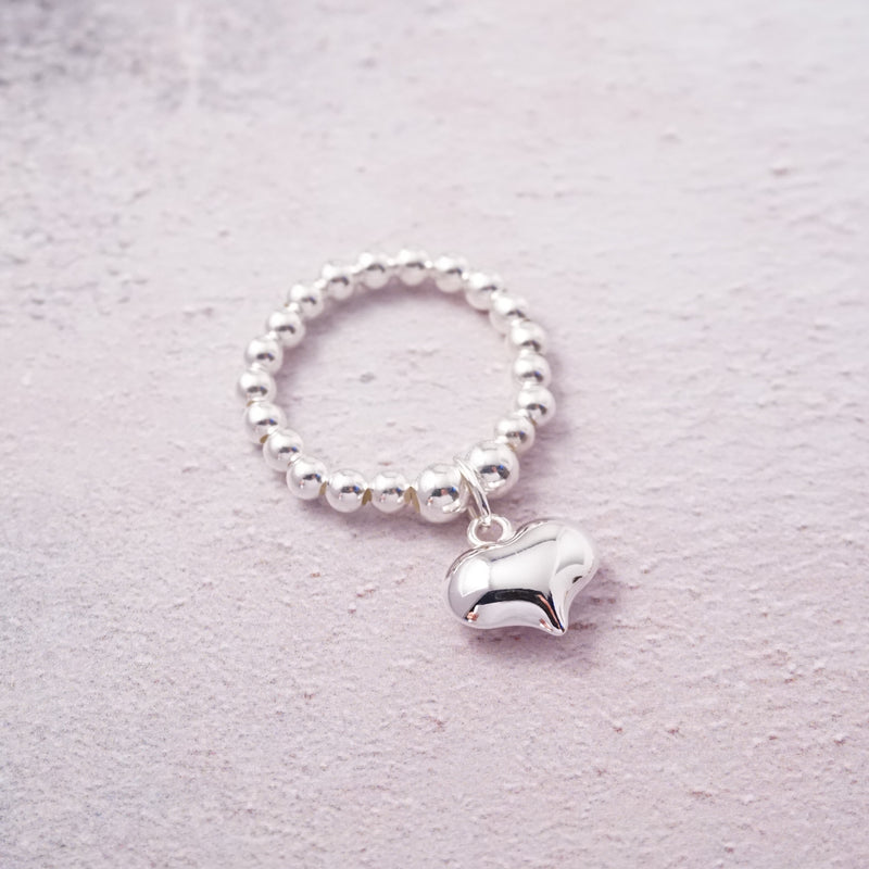 Sterling Silver Stretch Ring With Large Heart Charm