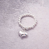 Sterling Silver Stretch Ring With Large Heart Charm