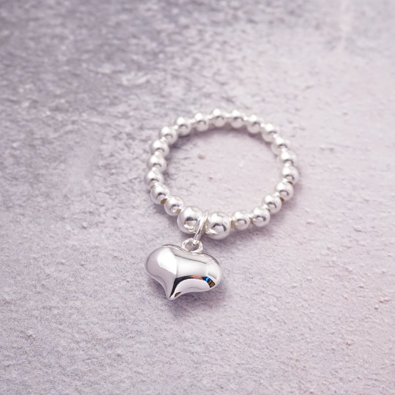 Sterling Silver Stretch Ring With Large Heart Charm