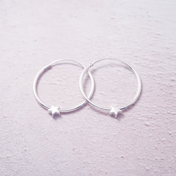 Sterling Silver Hoop Earrings With Star Beads