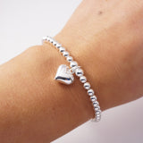 Sterling Silver Stretch Bracelet With Large Heart Charm