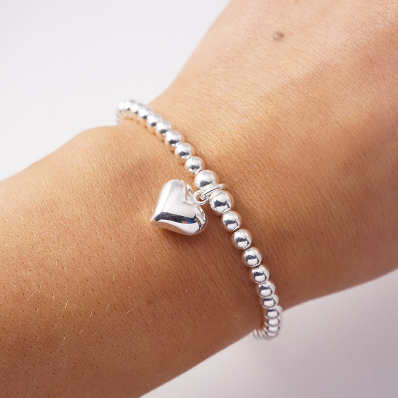 Sterling Silver Stretch Bracelet With Large Heart Charm