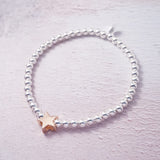 Sterling Silver Rose Gold Star Bead Stretch Bracelet