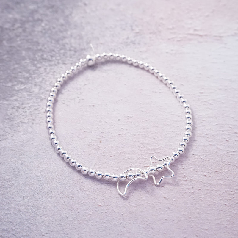 Sterling Silver Bracelet With Moon and Star Charms