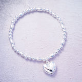 Sterling Silver Bracelet With Hammered Heart Charm