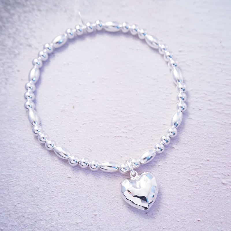 Sterling Silver Bracelet With Hammered Heart Charm