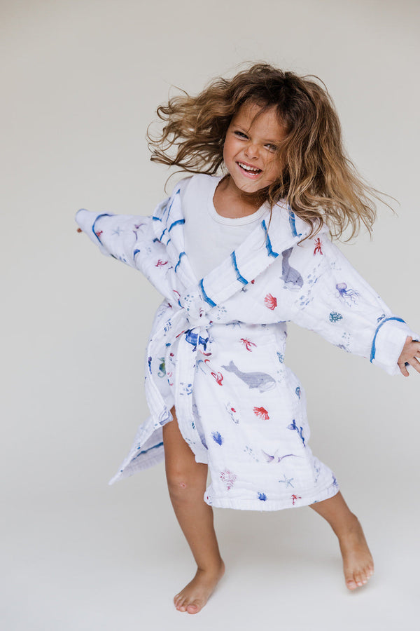 Kids Hooded Muslin Robe - Under the Sea