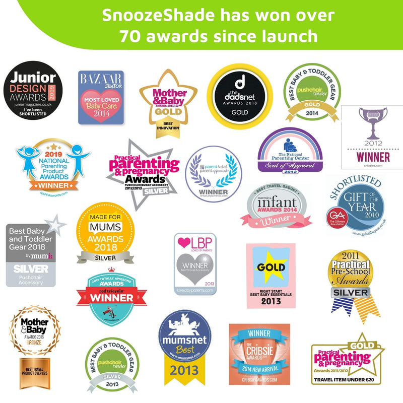 SnoozeShade Original (0-6m) | Universal-Fit Pram/Pushchair Sun and Sleep Shade | Blocks 99% of UV