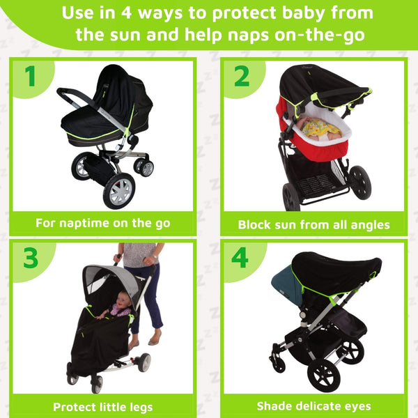 SnoozeShade Original (0-6m) | Universal-Fit Pram/Pushchair Sun and Sleep Shade | Blocks 99% of UV