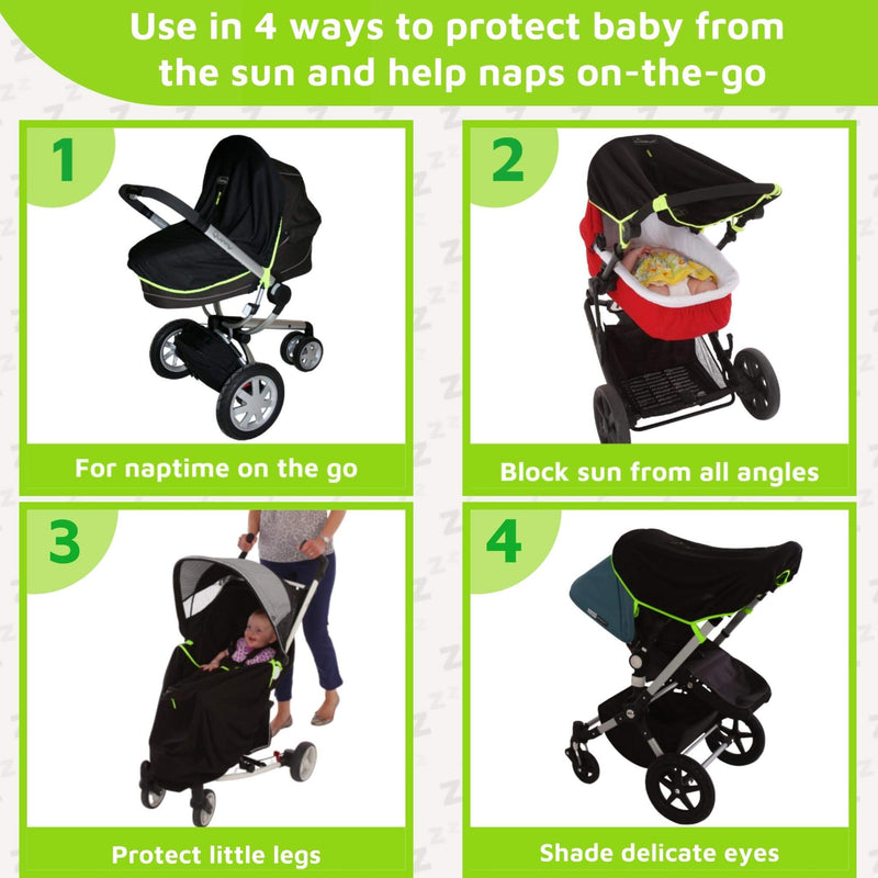 SnoozeShade Original (0-6m) | Universal-Fit Pram/Pushchair Sun and Sleep Shade | Blocks 99% of UV