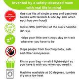 SnoozeShade Original (0-6m) | Universal-Fit Pram/Pushchair Sun and Sleep Shade | Blocks 99% of UV