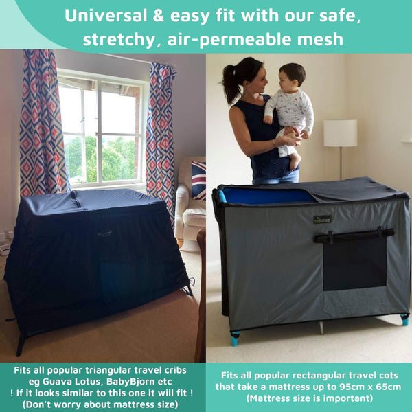 SnoozeShade for Travel Cots | Travel Cot Blackout Canopy | Air-Permeable Mesh Blocks 94% of Light