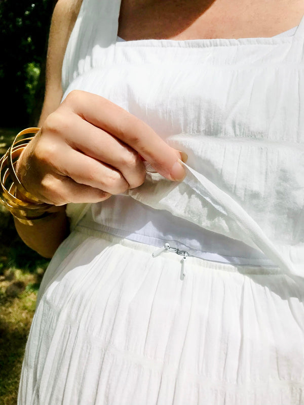 Maternity & Nursing Summer Dress in Breezy White Cotton