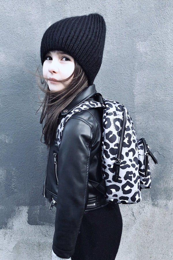 Mini Elwood Kids Backpack Grey / Black Leopard Print